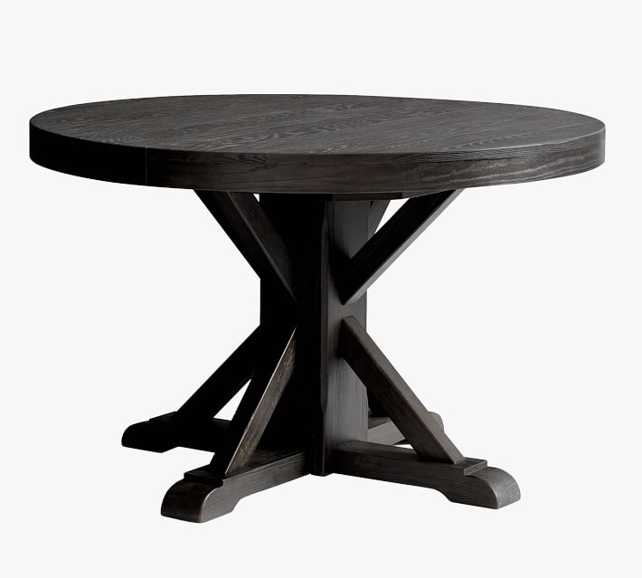 Benchwright Round Pedestal Extending Dining Table, Blackened Oak, 48"-72"L - Image 5