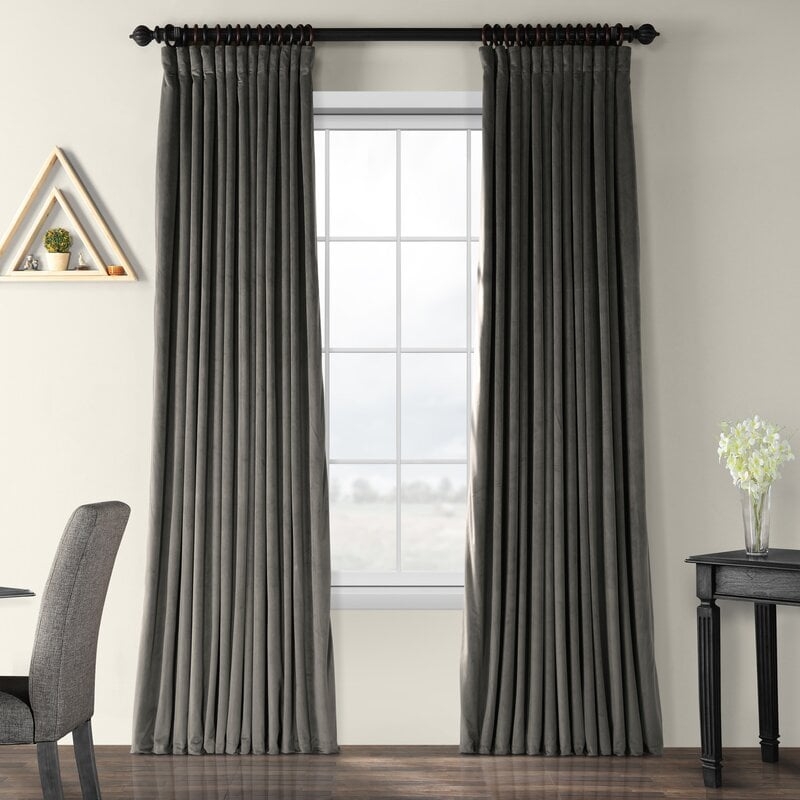 Albert Velvet Solid Blackout Thermal Rod Pocket Single Curtain Panel, 50"W x 108"L, natural gray - Image 0