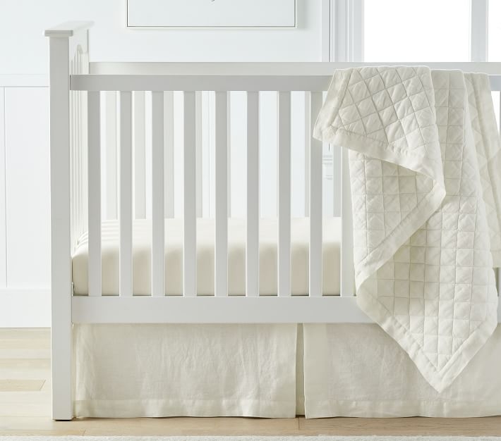 Belgian Flax Linen Baby Quilt, White - Image 0