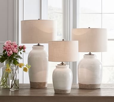 Miller Small Table Lamp, 18" H Ivory Base with Medium Textured Straight Sided Shade, Sand - Image 2