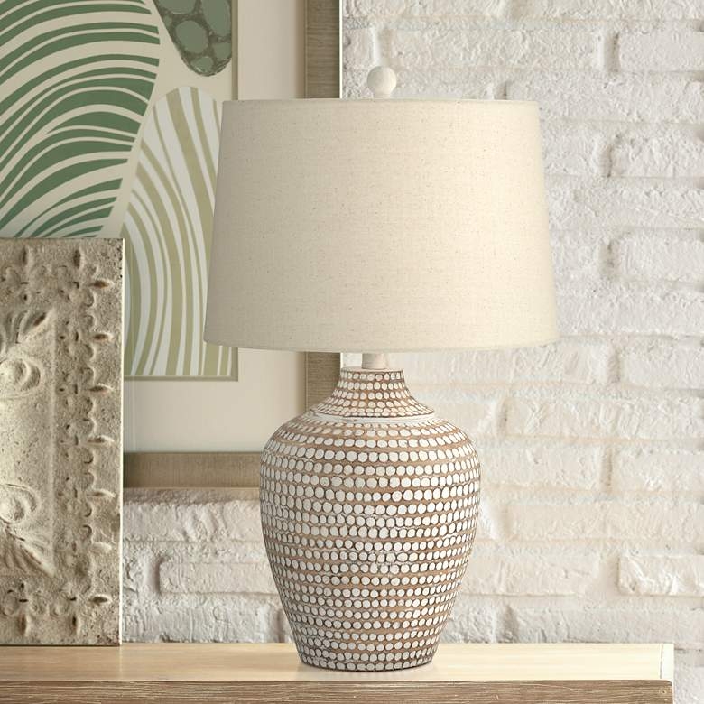 Alese Neutral Earth Polka Dot Jug Ceramic Table Lamp - Style # 18Y64 - Image 1