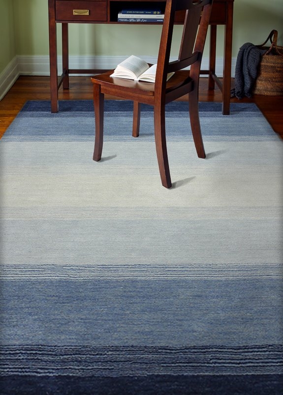 Hand-Woven Wool Blue Area Rug - Image 1