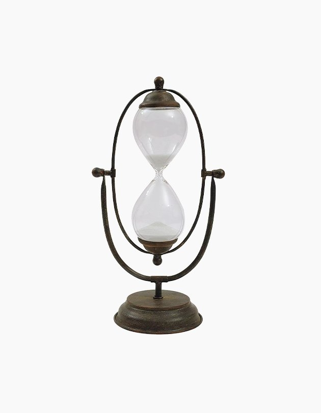 Decorative Rust Color Metal Hourglass with White Sand - Image 0