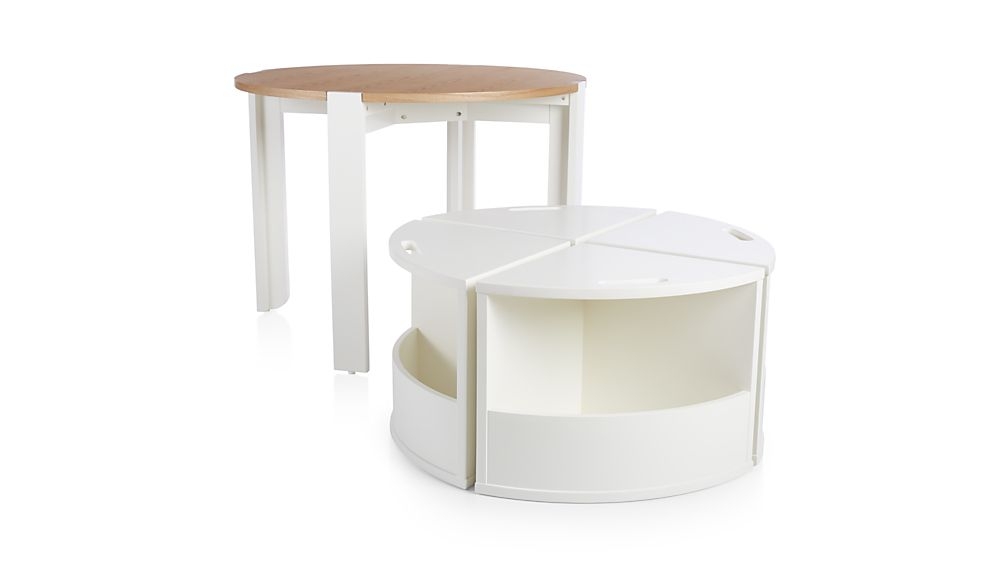 Nesting White and Natural Wood Kids Play Table and Chairs with Storage Set - Image 2
