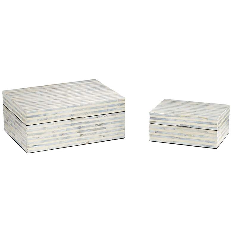 Stained White Mother of Pearl Wood Decorative Boxes Set of 2 - Image 0