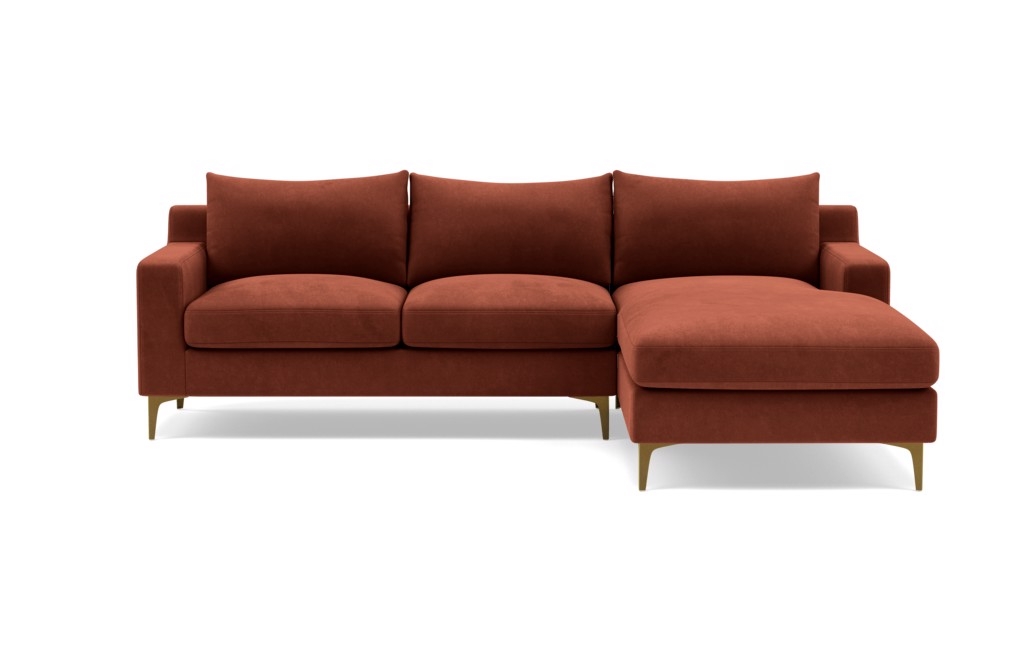 Sloan Left Sectional with Grey Narwhal Fabric, down alternative cushions, extended chaise, and brass legs - Image 0