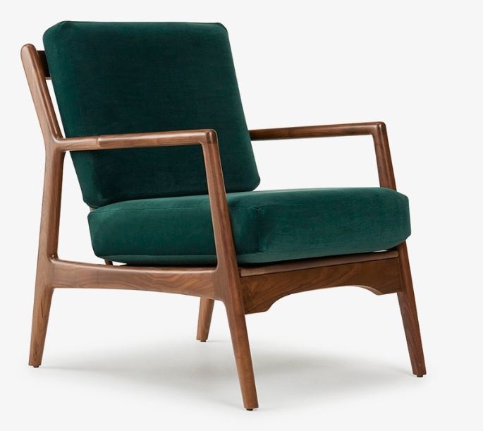 Collins Mid Century Modern Chair Royale Evergreen Fabric And Walnut Wood - Image 0
