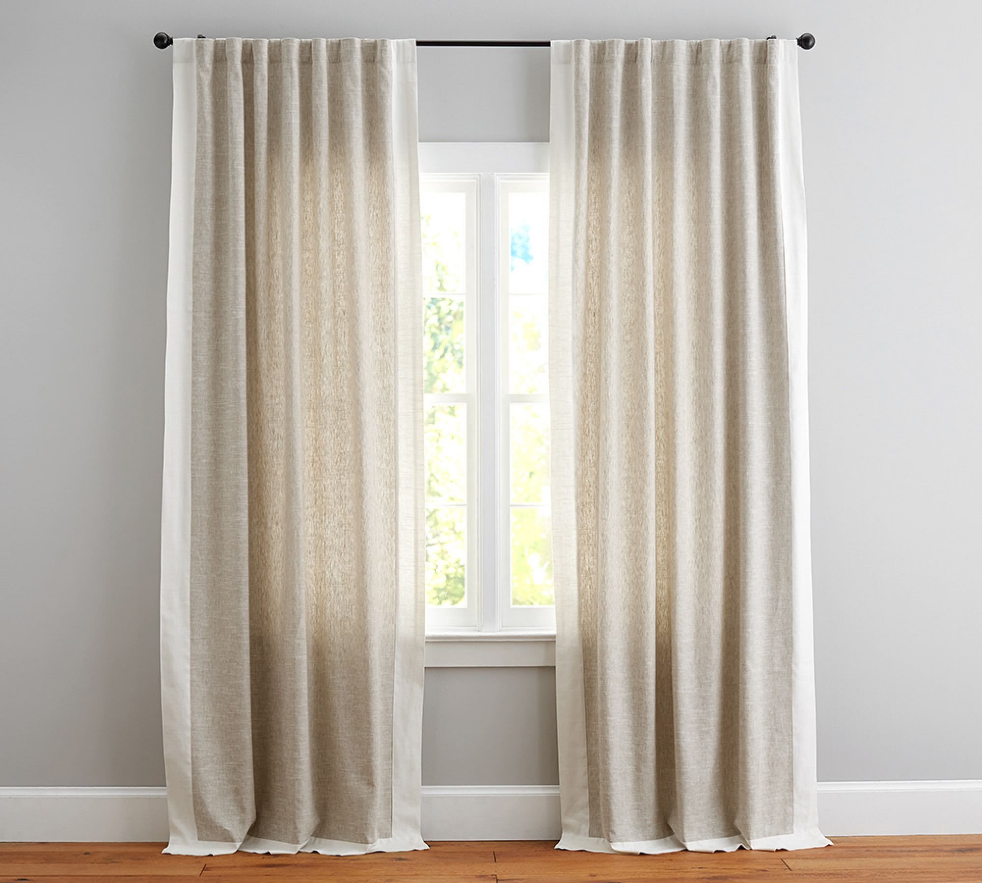 Emery Framed Border Linen Curtain, 50 x 108", Oatmeal/Ivory - Image 0