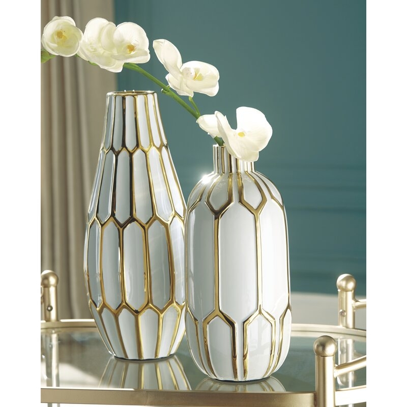 Kris Table Vase, White & Gold, Set of 2 - Image 2