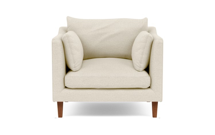 CUSTOM - CAITLIN BY THE EVERYGIRL Accent Chair - Heathered Weave Oatmeal - Oiled Walnut Tapered Square Wood - Image 0