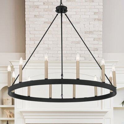 Clairan 12 - Light Candle Style Wagon Wheel Chandelier with Wood Accents - Image 0