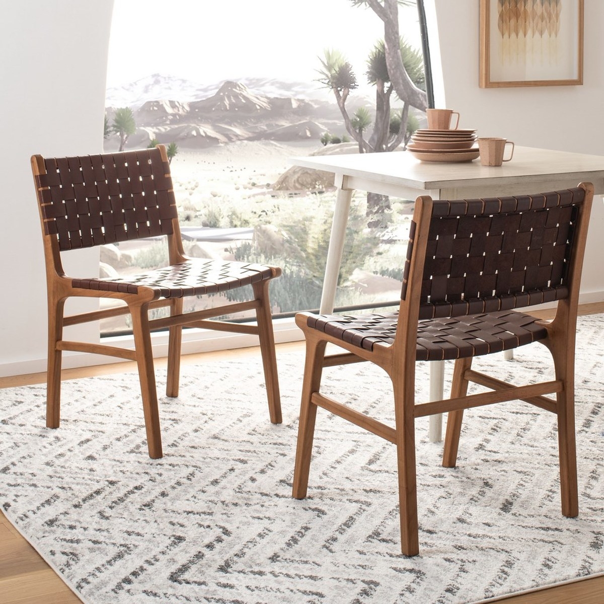 Taika Woven Leather Dining Chair (Set of 2) - Cognac/Natural - Arlo Home - Image 1