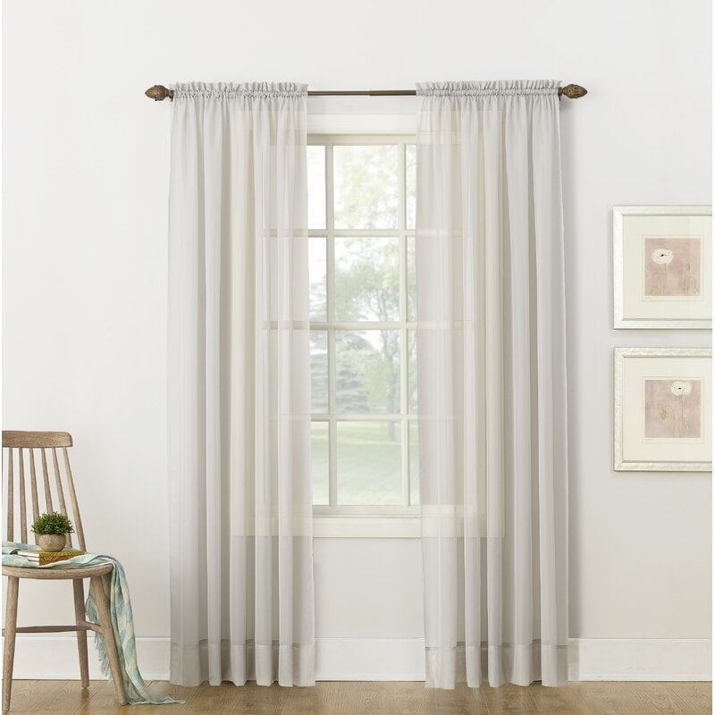Emily Solid Color Sheer Rod Pocket Curtains - Silver, 59" x9 95" - Image 0