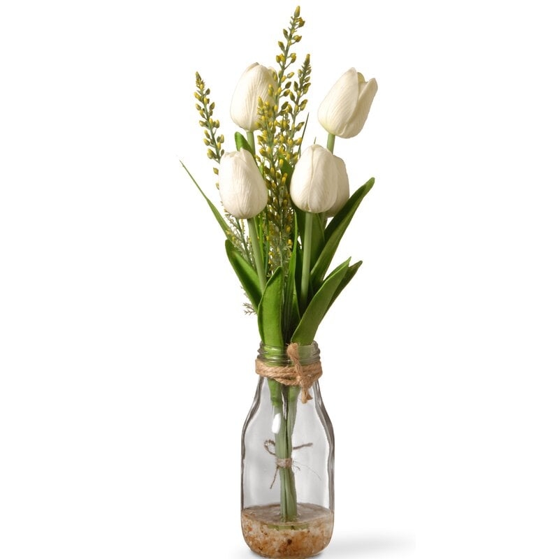 White Tulips Centerpieces in Glass Vase - Image 0