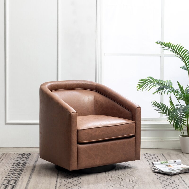 Kiersten 28.7" W Faux Leather Swivel Barrel Chair - Image 1