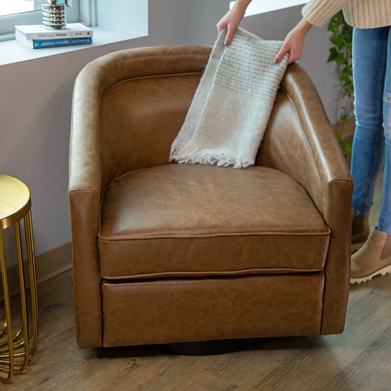Kiersten Upholstered Swivel Barrel Chair - Image 1