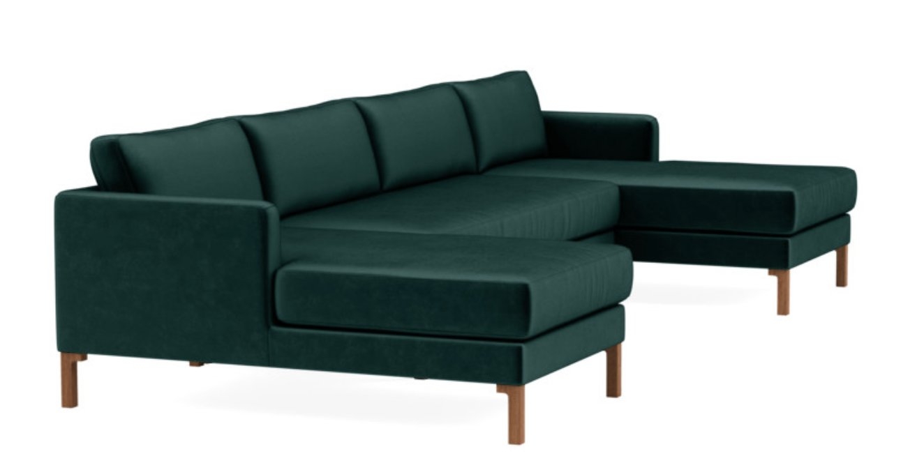 Winslow 3-piece 4-Seat U-Sectional, 134" length, malachite fabric, oiled walnut tall curved wood legs - Image 1
