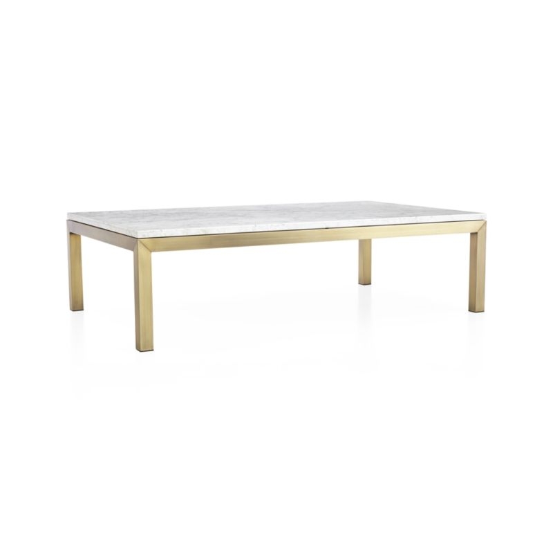 Parsons White Marble Top/ Brass Base 60x36 Large Rectangular Coffee Table - Image 1