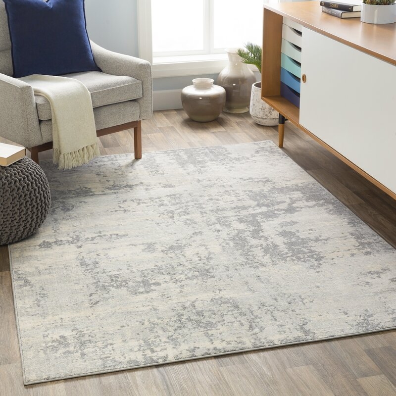 Rectangle 6'7" x 9'6" Manzanares Abstract Beige/Gray/Blue Area Rug - Image 2
