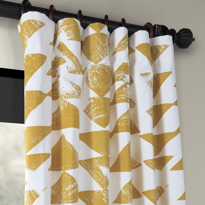 Fey Spray Printed Cotton Twill Geometric Rod Pocket Single Curtain Panel, Yellow, 50x96 - Image 3