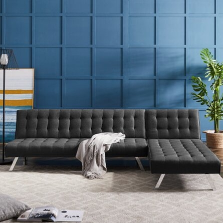 Reversible Sectional Sleeper Chaise Lounger,Convertible Futon Sofa Bed, Fabric And Tufting Detail - Image 1