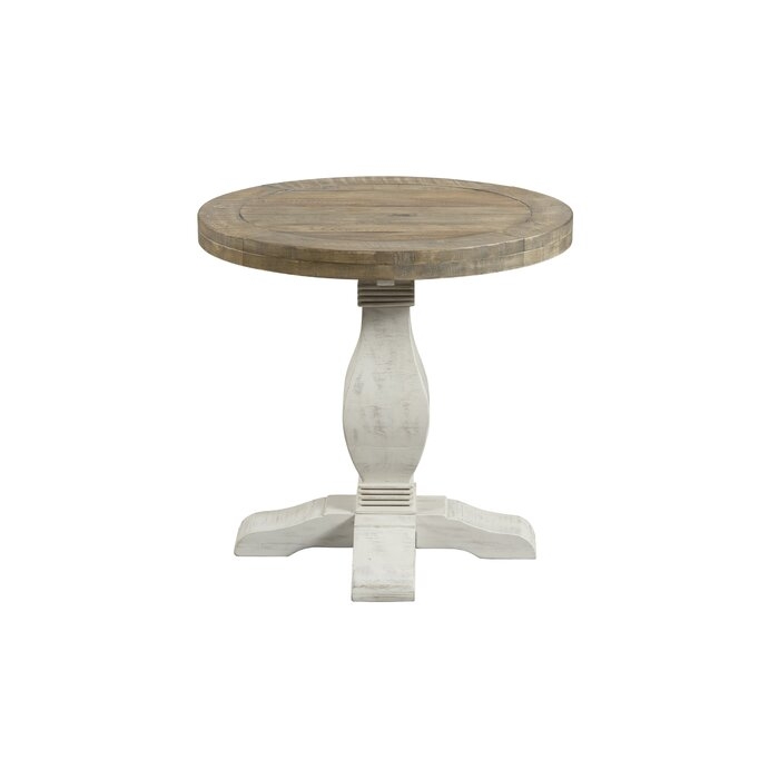 Casanovia Pedestal Round End Table, White Stain And Reclaimed Natural - Image 0