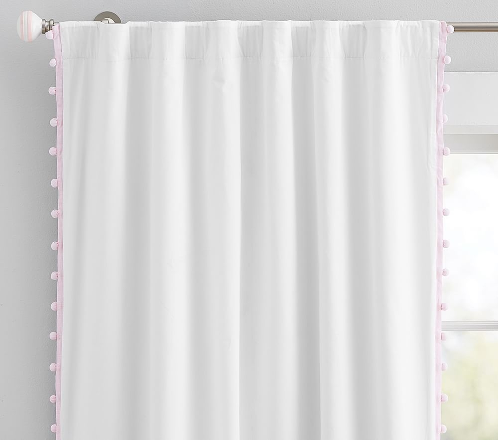Cotton Pom Blackout Panel, 84 Inches, Light Pink, Set of 2 - Image 0