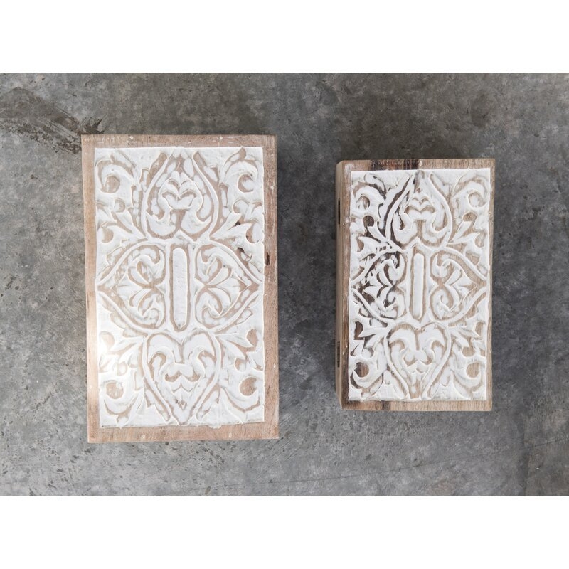 Ray 2 Piece Handcarved Mango Wood Boxes Set - Image 1