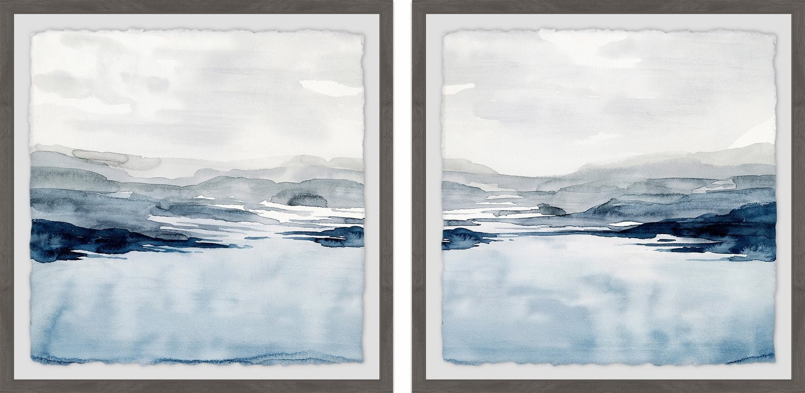 'Faded Horizon III Diptych' 2 Piece Framed Watercolor Painting Print Set - Image 0