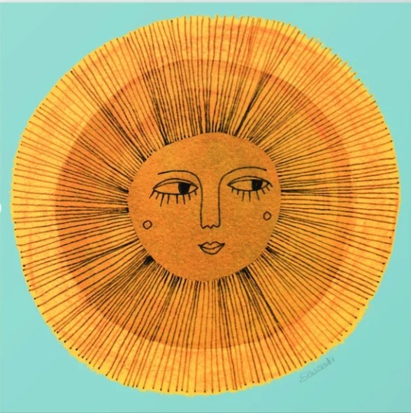 Sun Drawing - Gold and Blue Canvas Print Small 13" X 13" - Image 0