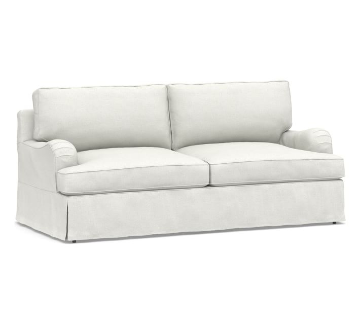 SoMa Hawthorne English Slipcovered Sofa, Polyester Wrapped Cushions, Basketweave Slub Ivory - Image 0