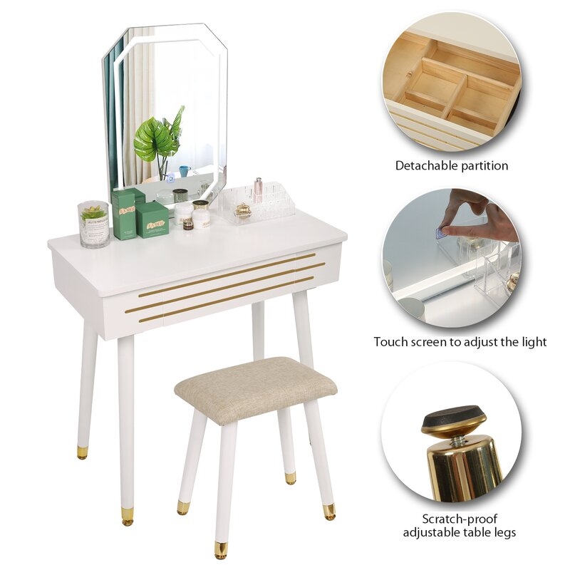 Byrge Makeup Vanity Set with Stool and Mirror - Image 7