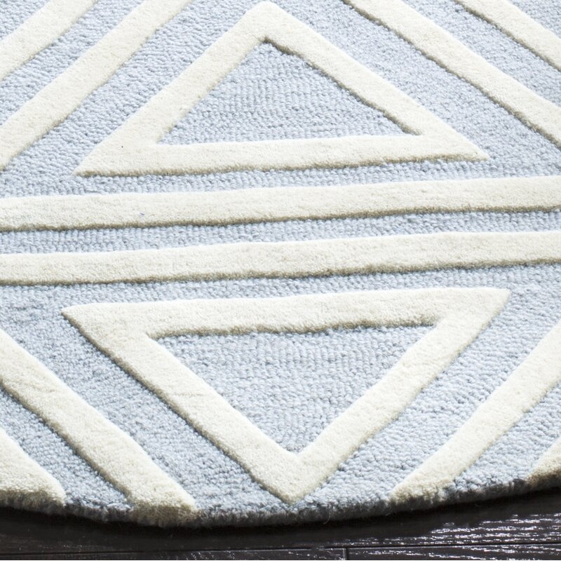 Brenner Hand-Tufted Wool Blue/Ivory Triangles Area Rug  5' Round - Image 1