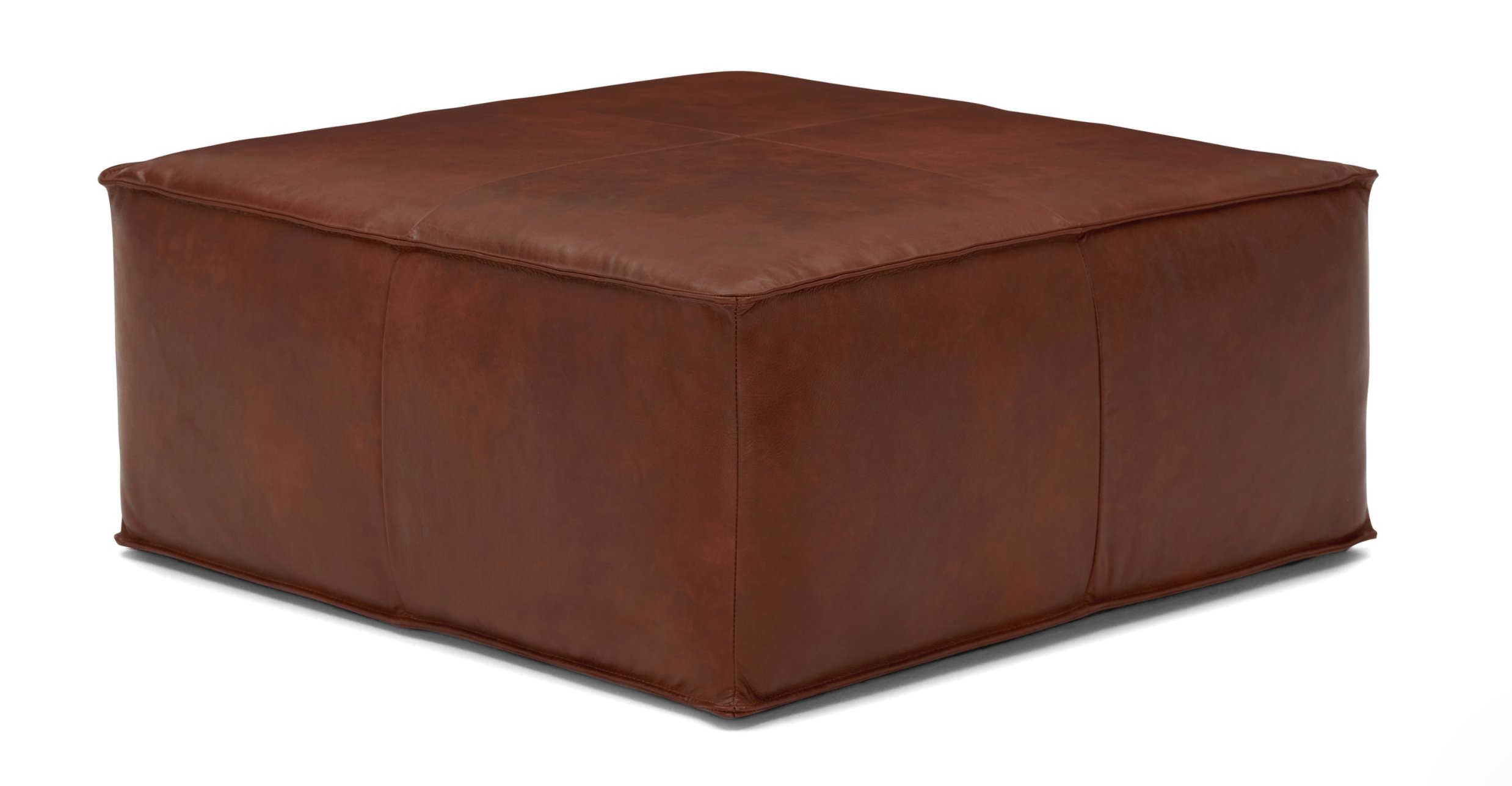 Brown Lyle Mid Century Modern Leather Ottoman - Colonade Sycamore - Image 0