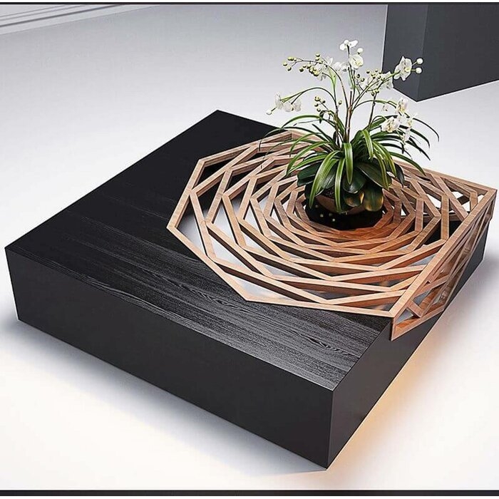 Black Hanako Solid Wood Abstract Coffee Table - Image 1