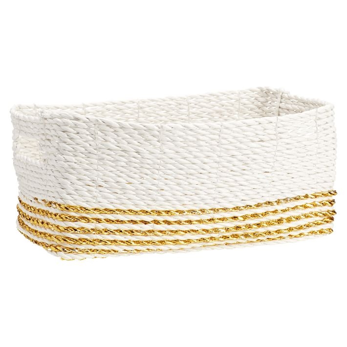 Shimmer Stripe Bin, White/Gold, Mini - Image 0