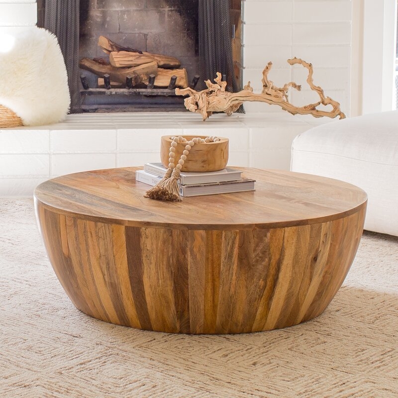 Natural Vivienne Solid Wood Drum Coffee Table - Image 1