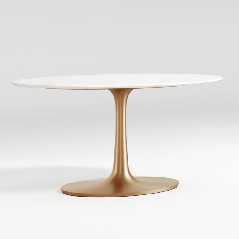 Nero Oval White Marble Dining Table with Brass Base - Image 1