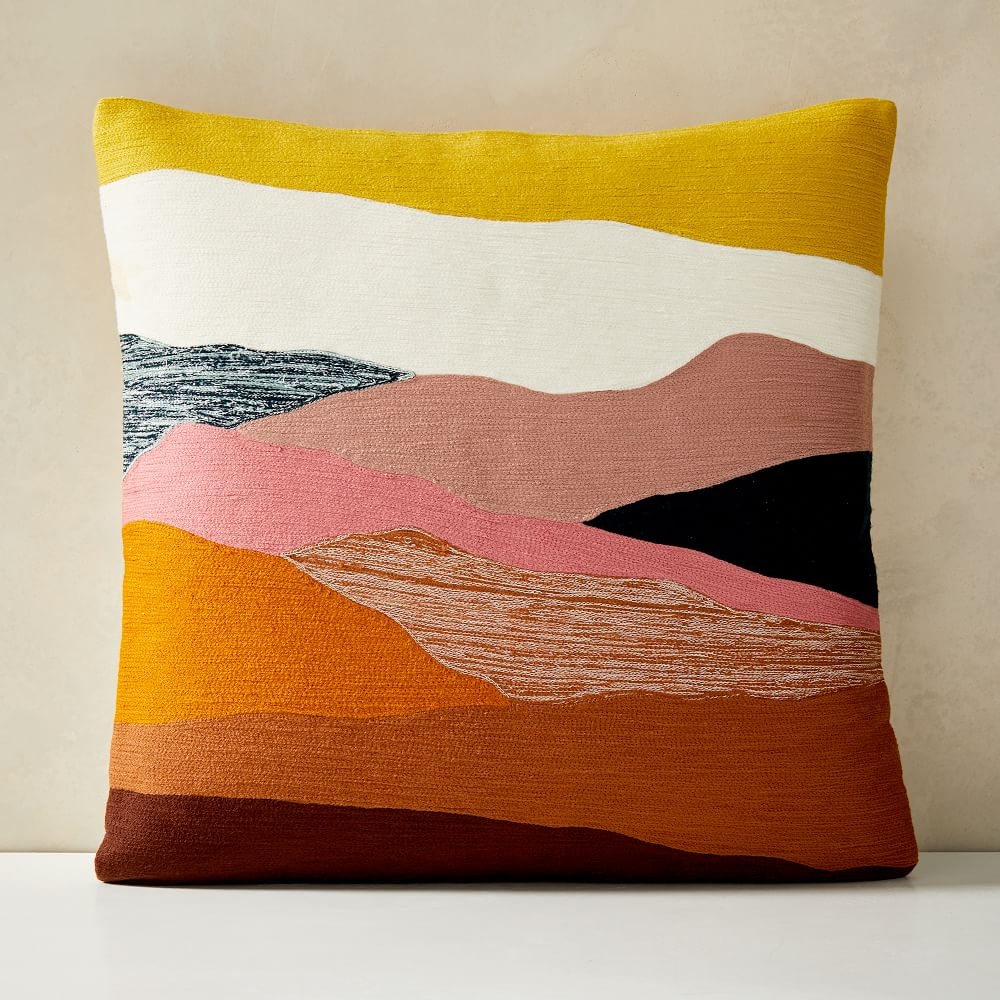 Crewel Landscape Pillow Cover, 20"x20", Washed Gemstone Set of 2 - Image 0