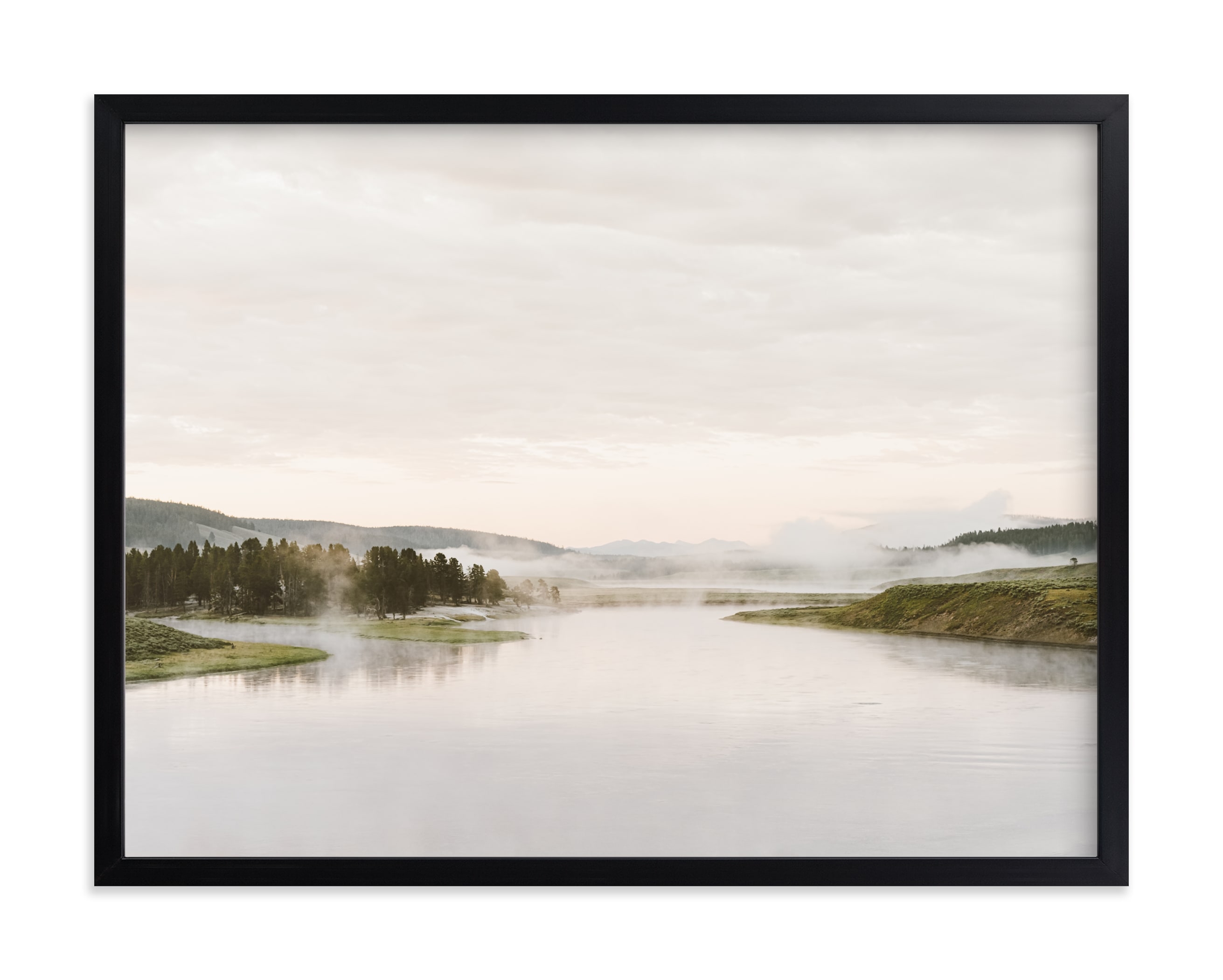 Misty Lake Art Print Black Frame 30"x24" - Image 0