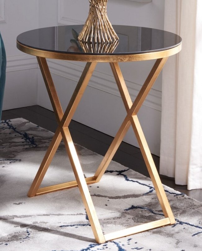 Riona Round Top Accent Table - Gold/Black - Arlo Home - Image 3