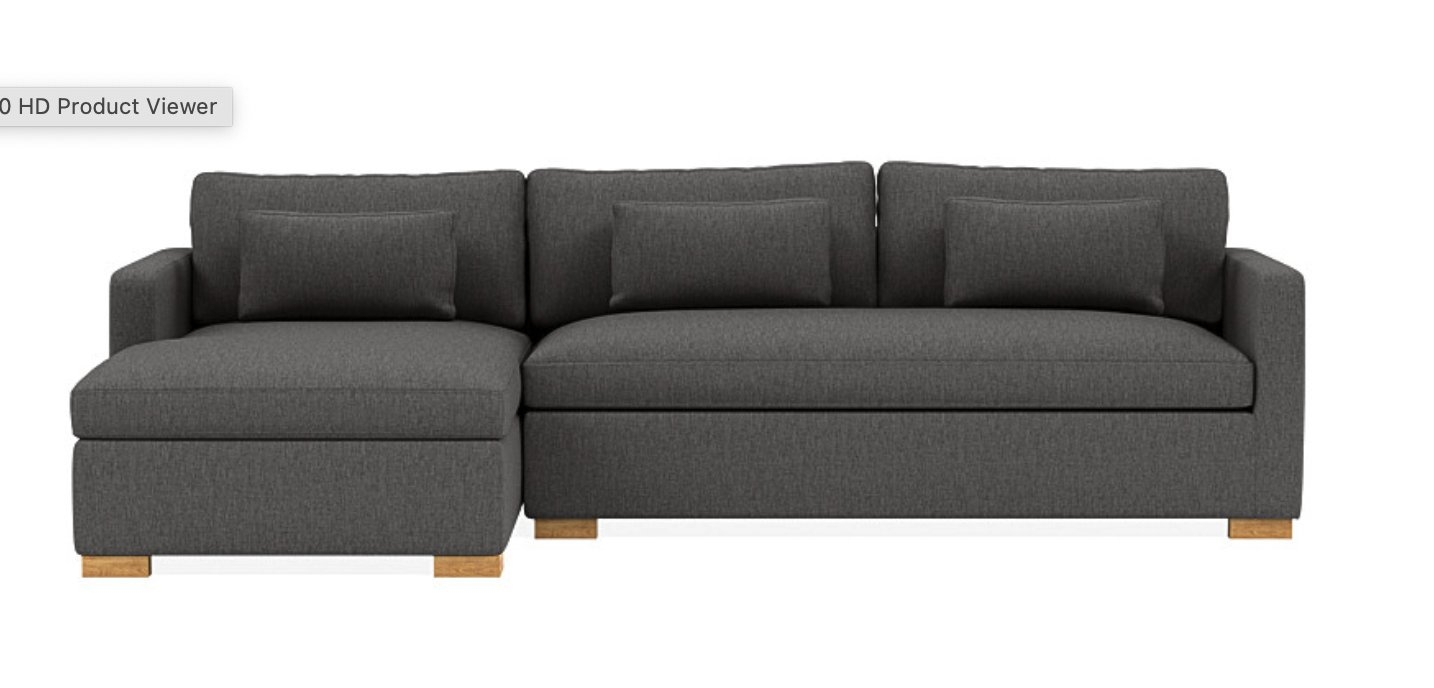 Charly Sectional with Grey Mushroom Fabric, down alternative cushions, extended right chaise, extended left chaise, and Natural Oak legs - Image 0