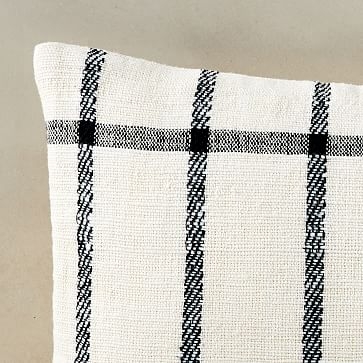 Cotton Silk Open Windowpane Pillow Cover, Set of 2, 12"x21", Stone White - Image 1