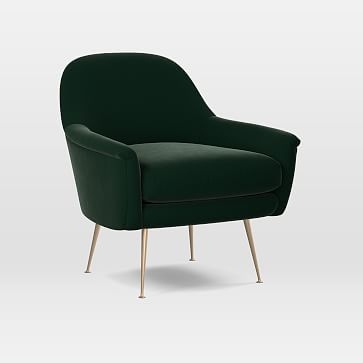 Phoebe Mid-Century Chair, Astor Velvet, Evergreen, Brass - Image 3