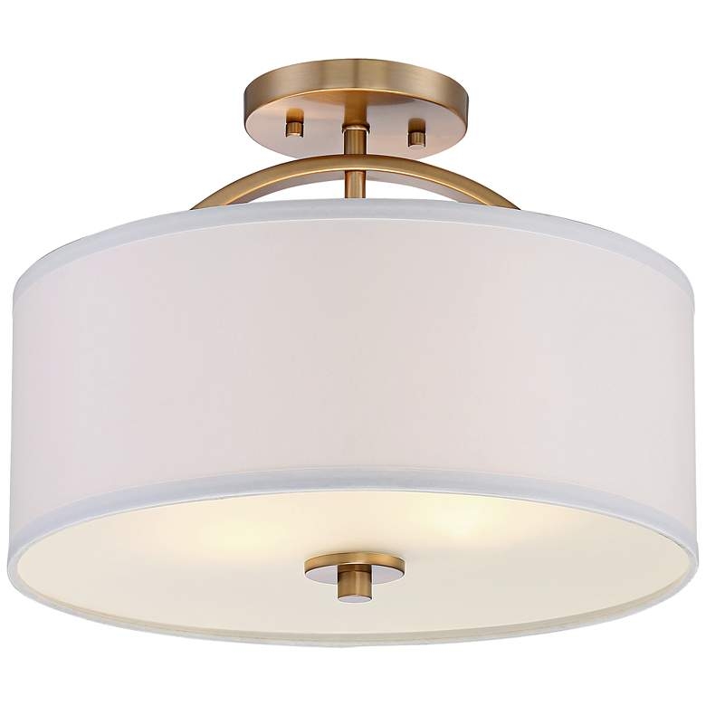 Possini Euro Halsted 15" Brass with White Linen Shade Ceiling Light - Image 0