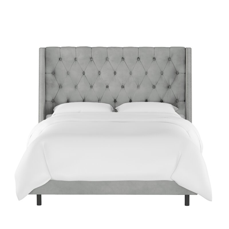 Improv Upholstered Standard Bed, Velvet Steel Gray, queen - Image 0