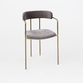 Lenox Dining Chair, Distressed Velvet, Metal, Burnished Bronze - Image 0