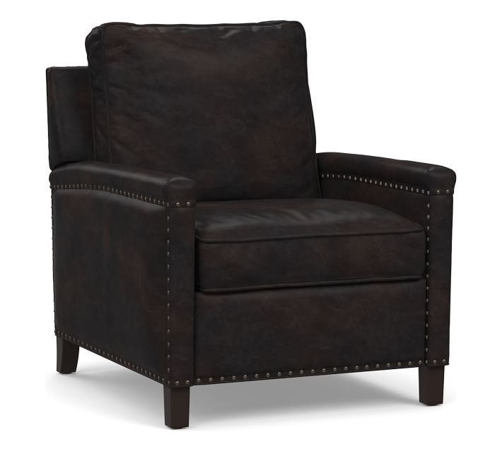 Tyler Leather Square Arm Recliner With Nailheads - Image 1