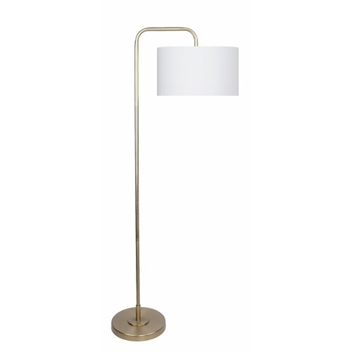 Dale 64" Arched Floor Lamp-Plated Gold/Off-White Linen - Image 0