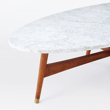Reeve Mid-Century Oval Coffee Table - Marble/Walnut - Image 5